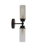 Searchlight Imperial 29982BK badkamerlamp met zwart wandplaatje en up en down gerichte cilindervormige kappen van geribbeld glas