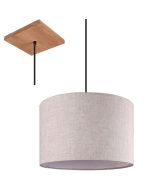 Trio Elmau 302100130 hanglamp met vierkante houten plafondplaat en ronde kap van wit textiel