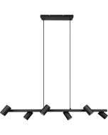 Trio Marley 302400632 mat zwarte hanglamp met zes cilindervormige spots aan een hangende balk