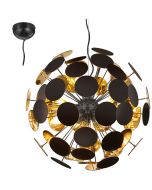 Trio Discalgo 309900632 hanglamp met ronde schijfjes met mat zwarte buitenkant en goudkleurige binnenkant