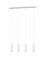 Trio Marley 312400401 hanglamp met witte plafondbalk en vier pendels met cilindervormige kap met een GU10 lampje