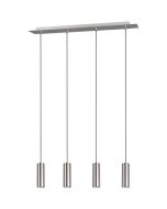 Trio Marley 312400407 hanglamp met staalkleurige plafondbalk en vier pendels met cilindervormige kap met een GU10 lampje