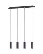 Trio Marley 312400432 hanglamp met zwarte plafondbalk en vier pendels met cilindervormige kap met een GU10 lampje