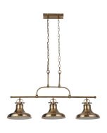 Searchlight Dallas 3193-3AB antiek brons kleurige hanglamp met drie bel vormige metalen kappen aan een stang