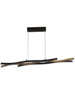 Searchlight Bloom 32104-1BK hanglamp met zwarte plafondbalk en drie golvende LED balken in zwart en houtkleur