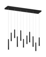 Trio Tubular 321611132 hanglamp met brede zwarte plafondbalk en 11 pendels met dunne buisvormige pijpjes met een LED aan het uiteinde