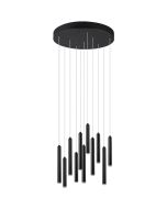 Trio Tubular 321691131 hanglamp met ronde zwarte plafondplaat en 11 pendels met dunne buisvormige pijpjes met een LED aan het uiteinde