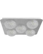 Searchlight Celestia 32511-5SI vierkante zilverkleurige plafonniere met vijf halve acryl bollen