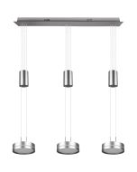 Trio Franklin 326510307 staal kleurige hanglamp met drie trekpendels  en drie schijfvormige kappen met LED paneel