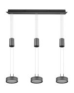 Trio Franklin 326510342 antraciet grijze hanglamp met drie trekpendels  en drie schijfvormige kappen met LED paneel