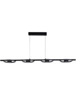 Searchlight Space 32804-4BK hanglamp met zwarte plafondbalk en vier ringvormige kappen met LED en LED spot in het midden aan een zwarte balk