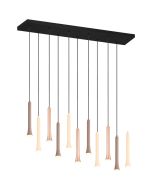 Trio Fiato 352011117 hanglamp met brede zwarte plafondplaat en 11 pendels met buisvormige kappen in beige, koffiebruin en taupe