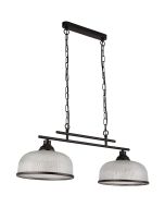 Searchlight Highworth 3592-2BK zwarte hanglamp met twee kappen van holofaan glas aan een dubbele stang