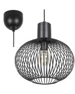 Trio Gila 365790132 zwarte hanglamp met zwarte plafondkap en bolvormige kap van metalen latjes