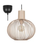 Trio Gila 365790166 zandkleurige hanglamp met zwarte plafondkap en bolvormige kap van metalen latjes