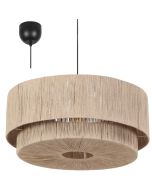 Trio Smilla 366890136 hanglamp van 60cm in diameter met zwarte plafondkap en dubbele kap van jute