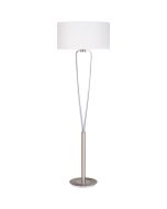 Trio Paris 400200107 staal kleurige vloerlamp met witte ronde kap van textiel