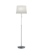 Trio Lyon 409100307 staal kleurige in hoogte verstelbare vloerlamp met grote kap van wit textiel met trekschakelaar