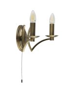 Searchlight Ascot 41312-2AB antiek bronzen wandlamp met trekschakelaar en twee armen met kaarslampen