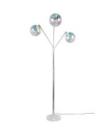 Trio Paxton 416900306 chromen vloerlamp met drie armen met elk een bolvormig iriserend glazen kap