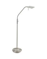Trio Bergamo 420910107 staalkleurige vloerlamp met rechhoekige kop als leeslamp met dimmer aan de paal