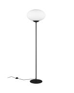 Trio Fomento 463100132 mat zwarte vloerlamp met wit ovaalvormig glazen kap