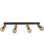 Searchlight Spinny 50211-4NA spot met zwarte plafondbalk van 90cm met vier houten fittingen met globelampen