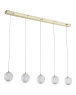 Searchlight Allure 51485-5SB hanglamp met messing plafondbalk en vijf pendels met acryl bollen met geïntegreerde LED