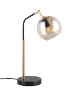 Trio Paxton 516900180 zwart met goudkleurige tafellamp met bolvormig amber glazen kapje