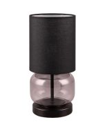 Trio Elio 517800154 tafellamp met rookglazen voet en zwarte kap van textiel