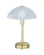 Trio Donna 525790108 messing kleurig tafellampje met schaalvormige albast glazen kap en touch schakelaar op de voet