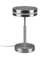 Trio Franklin 526510107 staal kleurige tafellamp met schijfvormige metalen kap met LED rand in de zijkant en LED paneel naar beneden