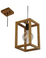 Searchlight Square 54741-1NA houten hanglamp met rechthoekig frame en globelamp daarin