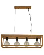 Searchlight Square 54741-4NA houten hanglamp met langwerpig rechthoekig frame met vier globelampen aan zwarte fittingen daarin
