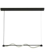 Searchlight Serpent 57211BK zwarte hanglamp met langwerpige plafondbalk en hangende stang met daaromheen gedraaide opalen LED buis