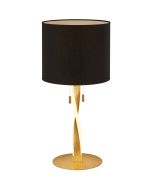 Trio Nandor 575310379 goudkleurige tafellamp met led in voet en kap van zwart textiel en twee trekschakelaars voor de led in de voet en de kap zelf