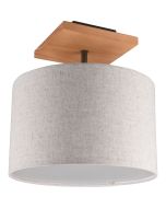 Trio Elmau 602100130 plafondlamp met vierkante houten plafondplaat en ronde kap van beige textiel