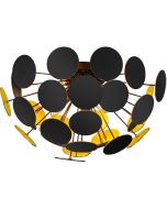 Trio Discalgo 609900332 plafondlamp met 31 mat zwarte schijfjes met goud kleurige binnenzijde