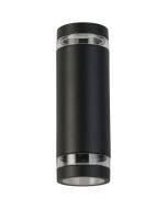 Searchlight Austin 61100BK zwarte buitenlamp met up en down licht en glazen randje voor een zijwaarts lichteffect