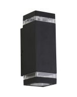 Searchlight Houston 61101BK zwarte rechthoekige buiten wandlamp met up en down licht en zijwaarts kunststof rand voor een zijwaarts lichteffect