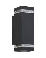 Searchlight Houston 61101GY antraciet grijze rechthoekige buiten wandlamp met up en down licht en zijwaarts kunststof rand voor een zijwaarts lichteffect