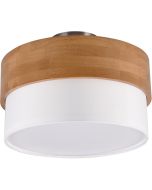 Trio Seasons 611500201 plafonniere met houten bovenzijde en onderzijde met blender van wit textiel