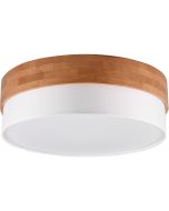 Trio Seasons 611500301 plafonniere met houten bovenzijde en onderzijde met blender van wit textiel