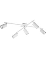 Trio Marley 612400501 witte plafondspot met vierkant plafondplaatje en twee balkjes met elk twee cilindervormige spots plus een spot in het midden