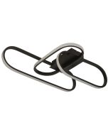 Searchlight Clip 61774BK zwarte plafondlamp van 65cm met drie ovale ringen in elkaar met LED strip aan de buitenzijde aan een rechthoekige plafondplaat