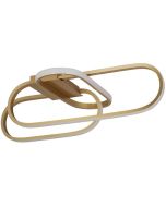 Searchlight Clip 61774GO goudkleurige plafondlamp van 65cm met drie ovale ringen in elkaar met LED strip aan de buitenzijde aan een rechthoekige plafondplaat