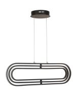 Searchlight Clip 61775BK zwarte hanglamp van 74,5cm met ronde plafondplaat en drie ovale ringen in drie afmetingen die in elkaar kunnen draaien met LED strip aan de buitenzijde