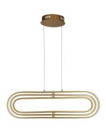 Searchlight Clip 61775GO goudkleurige hanglamp van 74,5cm met ronde plafondplaat en drie ovale ringen in drie afmetingen die in elkaar kunnen draaien met LED strip aan de buitenzijde