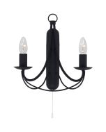 Searchlight Maypole 6342-2BK zwarte klassieke wandlamp met trekschakelaar en twee armen met elk een kaarslamp
