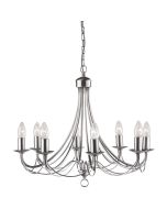 Searchlight Maypole 6348-8SS mat staalkleurige klassieke kroonluchter met acht armen met elk een kaarslamp